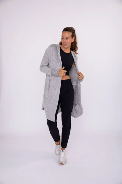 Ophelia Open Front Hooded Cardigan with Pockets - 2 Tone Charcoal