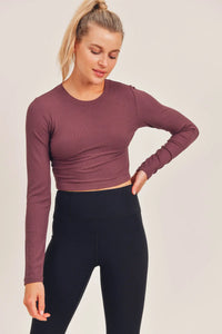 Essential Micro-Ribbed Long-Sleeved Cropped Athleisure Top